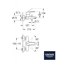 MEDIDAS MONOMANDO BAÑO-DUCHA EUROSTYLE GROHE